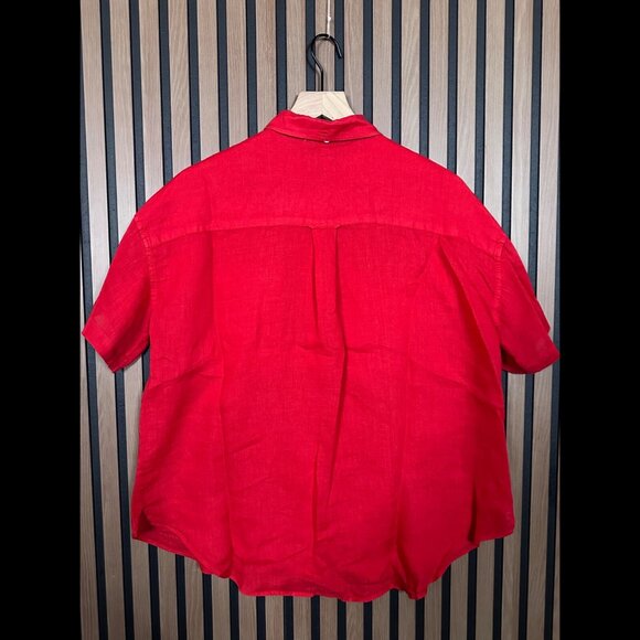Alex Mill Shirt Large Womens Red Wash & Go 100% Linen Pockets Boxy Button Top - Picture 2 of 7